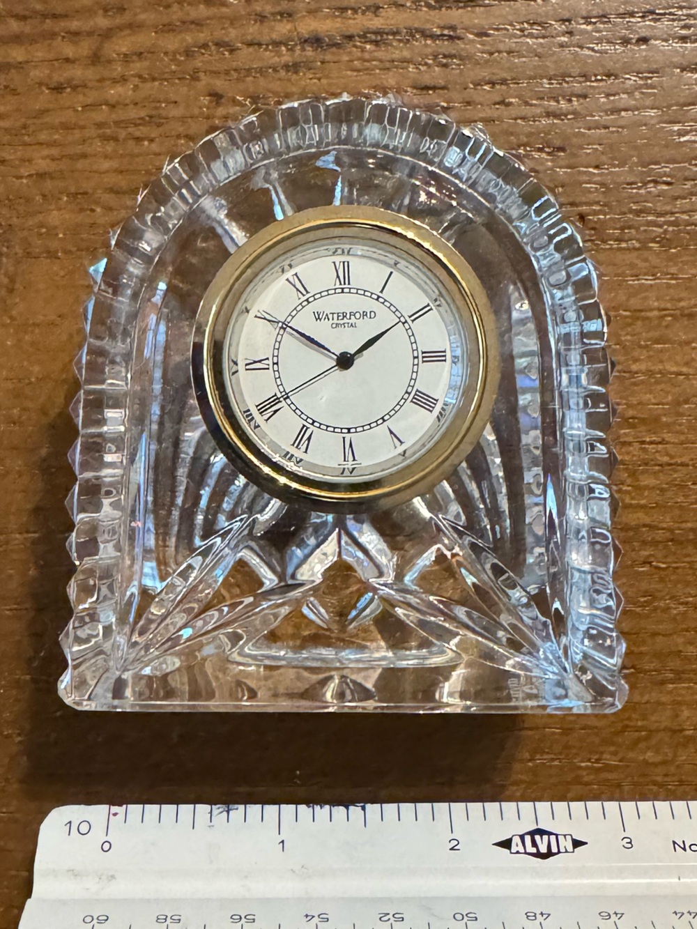 Waterford Clear Crystal Mantel Clock with Gold Bezel